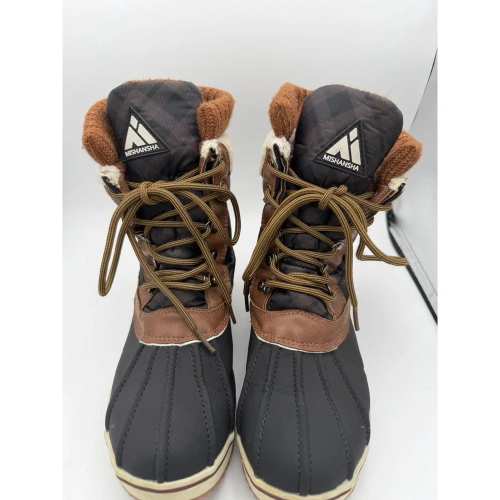 Mishansha Men's Size 9 Winter Snow Boots Faux Fur Brown Black Duck Boots.   1775